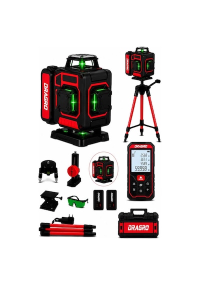 Premium 16 Köşe Tripodlu Yeşil Lazer Hizalama Terazi 360 Mıknatıslı Çantalı + Lazer Metre