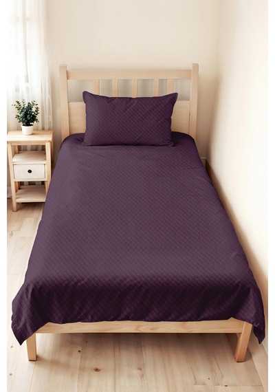Mor Kapitone Genç Odası Tek Kişilik Pike Takımı - Modern Mürdüm 160x220 Cm Kapitone Yatak Örtüsü Puslu Amber Kıyısı