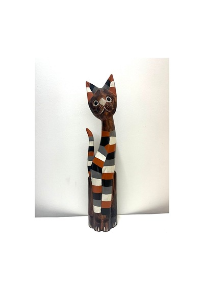 Ahşap Dekoratif Kedi Çizgili 60 Cm Otantik Dekor Biblo