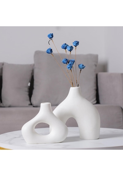 Modern Minimalist Bohem Dekor İçin 2'li Beyaz Seramik Vazo Seti, Pampa Çimi İçin Yuvarlak Mat Donut Vazolar - Oturma Odası, Yemek Masası, Ofis Yatak Odası Raf Dekoru Noel Günü Hediyeleri İçin Diğer Modern Minimalist Bohem Dekor İçin 2'li Beyaz Seramik Vazo Seti, Pampa Çimi İçin Yuvarlak Mat Donut Vazolar - Oturma Odası, Yemek Masası, Ofis Yatak Odası Raf Dekoru Noel Günü Hediyeleri İçin Diğer