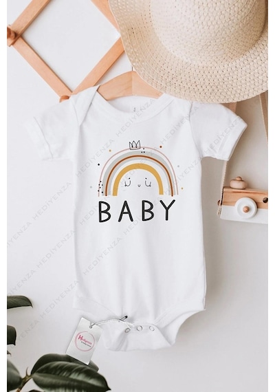 Hediyenza BABY Özel Tasarım Bebek Zıbın Pamuklu Çıtçıtlı Body Beyaz