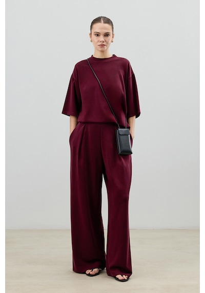 Antioch Modal Karışımlı T-shirt Pantolon Kadın Takım Bordo