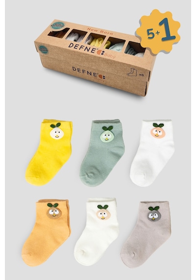 Defne Baby 5+1 Çift Kutulu Armut Aksesuarlı Pamuklu Kız Newborn Yeni Doğan Ve Bebek Çorabı 0-6 Ay Karışık