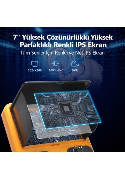 CR-110 30 Metre Sert Kablo Yılan Kamera - Ips Ekran 1080p Endüstriyel 360 Derece Kamera