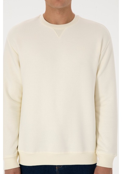 U.S. Polo Assn. Erkek Comfort Fit Bisiklet Yaka Şardonlu Krem Basic Sweatshirt 50313757-VR256