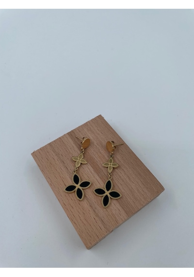 Xbaby Siyah Dolgulu İkili Yonca Gold Küpe Çok Renkli