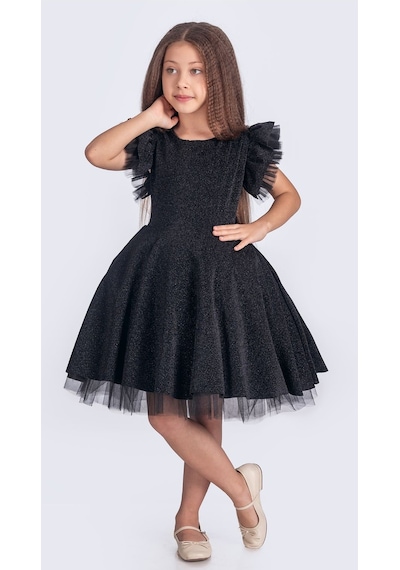 Mnk Baby & Kids Simli Şanzelize Kız Çocuk Abiye Elbise M00669 Siyah