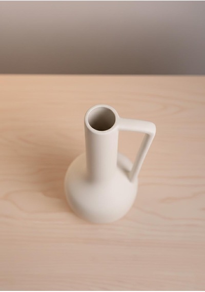Fiona Seramik Vazo Kulplu, Beyaz 25 Cm Beyaz