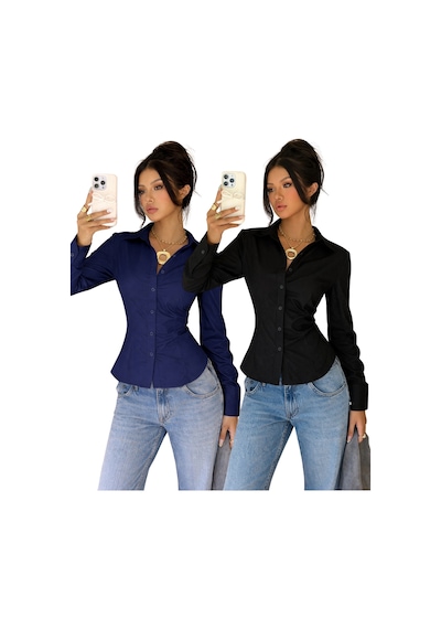 Cool Tarz Kadın Exclusive Slim Fit Gömlek Lüks Minimal Şık Ve Sofistike Görünüm Lacivert - Siyah Lacivert - Siyah Cool Tarz Kadın Exclusive Slim Fit Gömlek Lüks Minimal Şık Ve Sofistike Görünüm Lacivert - Siyah Lacivert - Siyah