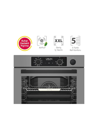 Simfer 0+10 Fonksiyon Steam Master 8246 Fırın + 3656 Ocak + 8740 Davlumbaz Buharlı Gri 3'lü Ankastre Set