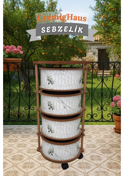 Ahşap Sebzelik Geleneksel Tasarım Yuvarlak Mermer Desenli 4 X 5 Kg Kapasiteli Hazır Gönderim Diğer