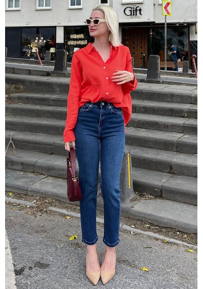 Madmext Koyu Mavi Slim Fit Kadın Mom Jean Mg1738-koyu Mavi Koyu Mavi
