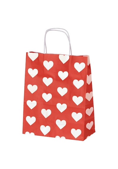 Burgu Saplı Beyaz Kalp Kağıt Çanta 25x12x31 Cm - 25 Adet