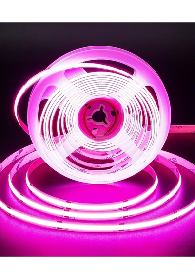 12v Cob Şerit Led Pembe Işık - Metrede 360 Led - 5 Metre