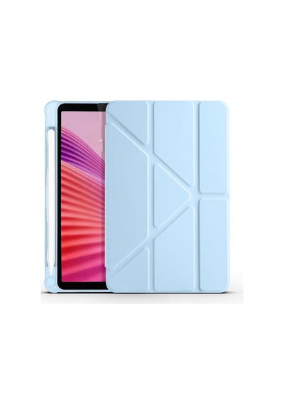 Lenovo Tab One 8.7 2025 Tb-305fu Uyumlu Kalem Bölmeli Dönebilen Üçgen Standlı Tri Folding Tablet Kılıfı - Mavi - T41659
