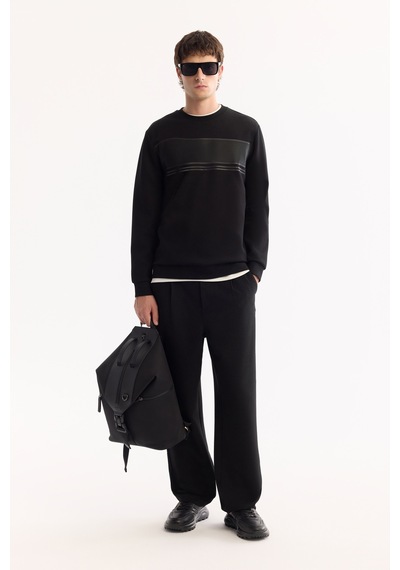 Avva Erkek Siyah Bisiklet Yaka Pamuklu Bi-stretch Baskılı Regular Fit Sweatshirt A52y1215