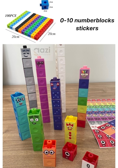 Numberblocks 100 Parça Geçmeli Matematik Küpleri - Snapcubes / 0-10 Stickers