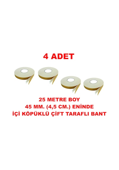 Çift Taraflı İçi Köpüklü Sarı Bant 25 M. Uzunlukta 45 Mm-4,5 Cm Ebatında 4 Adet
