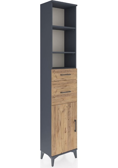 Arges Dolap 4 Raflı 2 Çekmeceli Tek Kapaklı 44x30x221 Antrasit-çam Antrasit