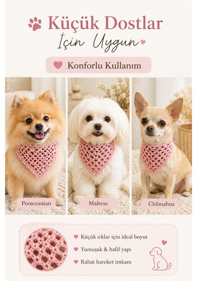 Kadın & Köpek Kombin El Örgüsü Minik Dost Bandana Seti Ayarlanabilir Evcil Hayvan Sahip Kombini Bohem Tasarım Pembe