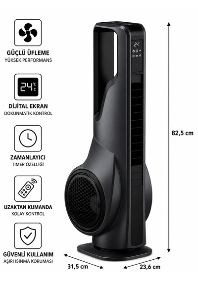 Turbo Kule Tipi Fan 33 İnç 70w Uzaktan Kumandalı Sessiz Dokunmatik Vantilatör Aromaterapi