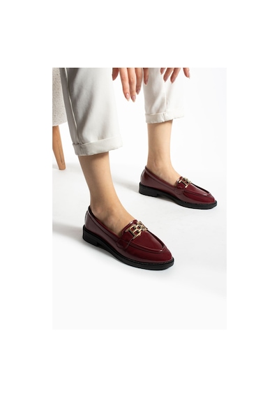 Tegan Kadın Loafer Makosen Casual Toka Detay Günlük Ayakkabı Bordo Rugan