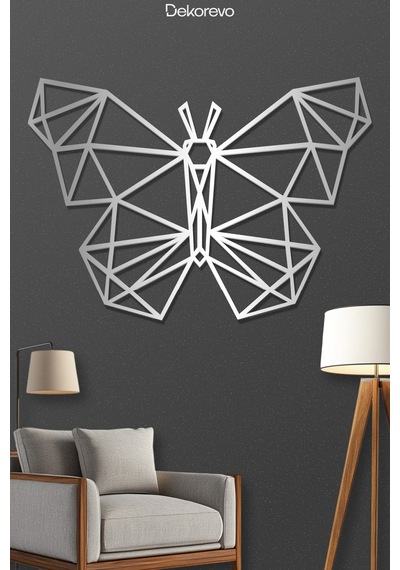 Geometrik Kelebek - Metal Duvar Tablosu - Gümüş - 21 X 30 Cm