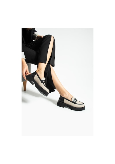 Kadın Yüksek Taban Günlük Loafer Vela - Bej Ve Siyah Bej Ve Siyah