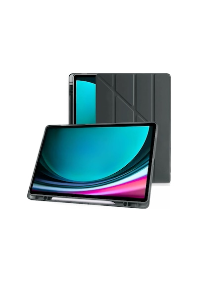 Galaxy Tab S10 Fe / S9 Fe 10.9 İnç Uyumlu Smart Kılıf, S Pen Kalemlikli, Trifold, Esnek, Mat, Darbeye Tam Dayanıklı Tablet Kılıfı Siyah