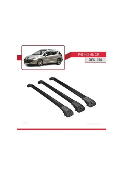 Peugeot 207 Sw 2006-2014 Arası İle Uyumlu Ace-1 Ara Atkı Tavan Barı Siyah 3 Adet Bar