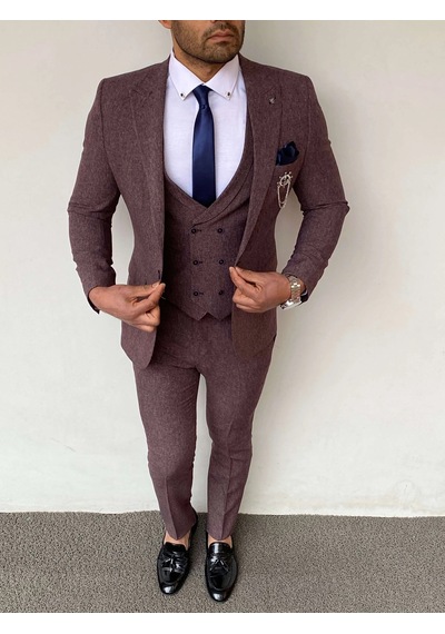 Modefendi Slim Fit İtalyan Kesim Pamuk Spor Takım Elbise Mürdüm