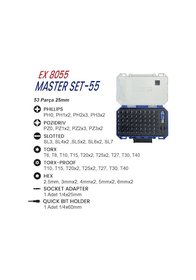 Exen Ex 8055 Master Set-55 Parça Bits Uç Seti