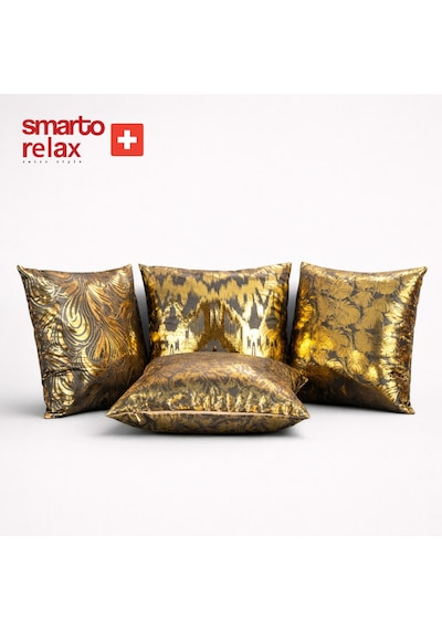Smarto Relax 4'lü Antibakteriyel Desenli Dekoratif Dolgulu Kırlent 45x45 Cm Siyah - Altın