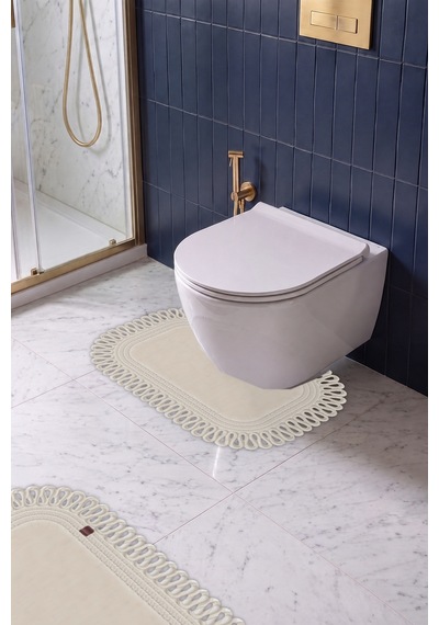 Banyo Paspası Takımı 70x110+50x70 Cm Dış Trikot Ekru & Krem
