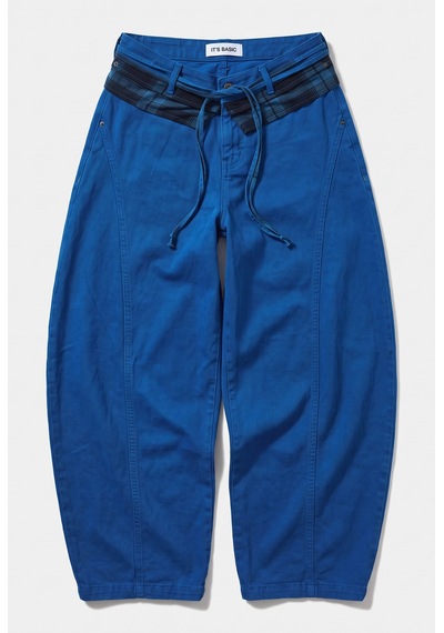Kadın 6w6-103 Barrel Fit Ekose Kemer Detaylı Tasarım Denim Jean Mavi