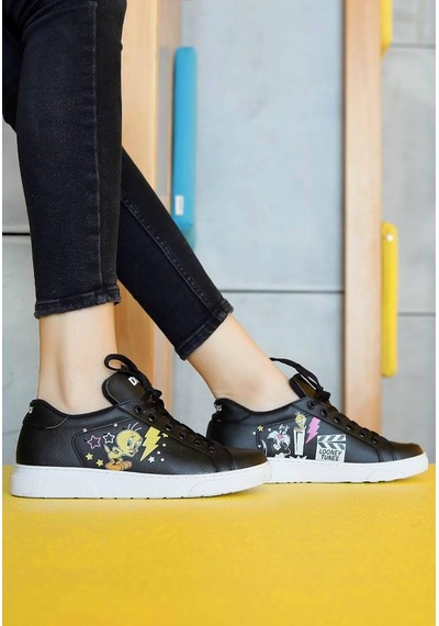 Kadın Vegan Deri Siyah Sneakers - Warner Bros Best Of Tweety And Sylvester Tasarım Çok Renkli Kadın Vegan Deri Siyah Sneakers - Warner Bros Best Of Tweety And Sylvester Tasarım Çok Renkli