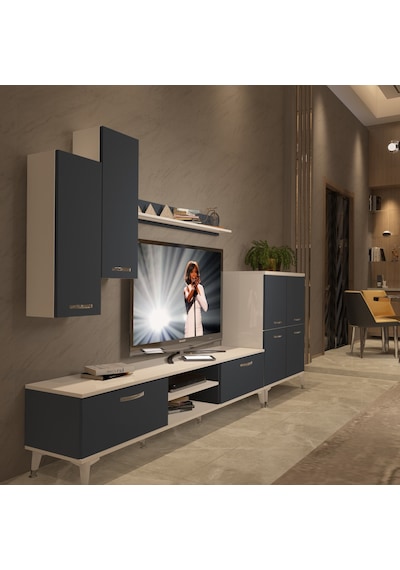 Decoraktiv Eko 6 Mdf Dvd Silver Tv Ünitesi Tv Sehpası Beyaz - Antrasit