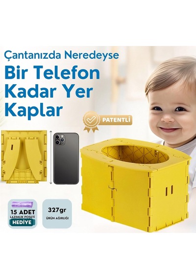 Katlanabilir Lazımlık, Portatif Seyahat Tipi Taşınabilir Çocuk Tuvaleti, 327 G, Sarı Çok renkli