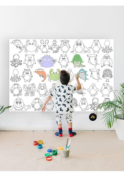 Postermanya Pster21322 Hayvanlar Alemi Eğitici Dev Boyama Kağıdı, Çocuklar Için Aktivite Boyama Rulosu 90x130cm