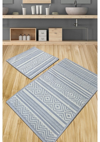Tapis Grey 2 Li Set Doğal Pamuklu Kilim Banyo Paspas Seti