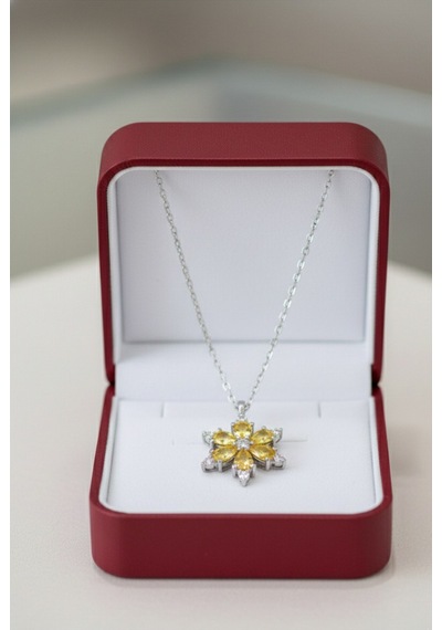 Çekirdekjewelry 925 Ayar Gümüş Kamelya Çiçeği Kolye Gri