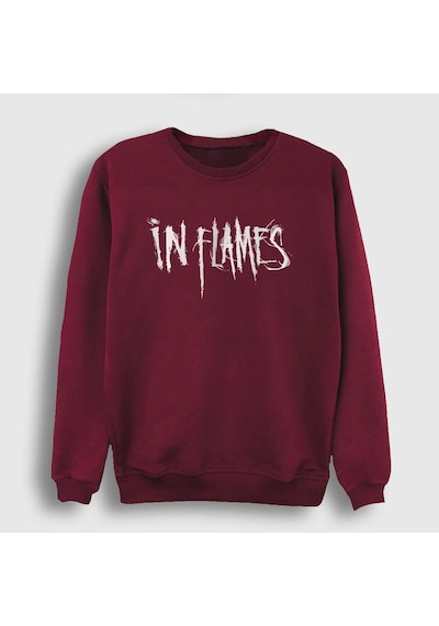 Presmono Unisex Logo V2 In Flames Sweatshirt Bordo