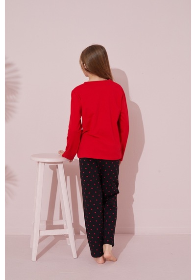 Siyah İnci Pamuklu Örme Pijama Takım 24241083 Kırmızı