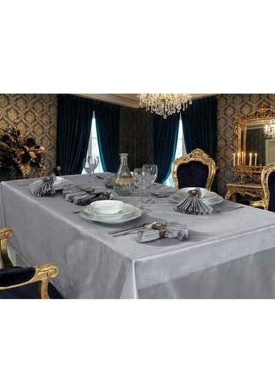 Kristal Monoray Kumaş Bej Sofra Takımı 8 Kişilik 160x220 Cm 17prç. - 728 Gri