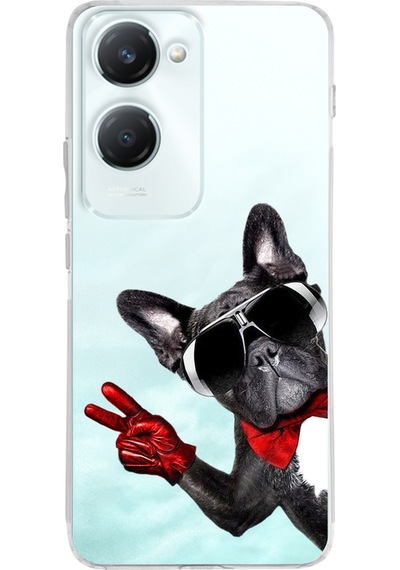 Vivo Y18 İle Uyumlu Köpek 2 Baskılı Kamera Korumalı Şeffaf Kılıf Şeffaf
