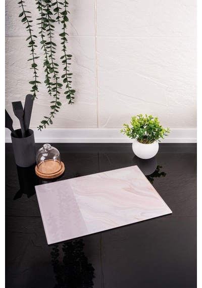 Flora Cam Kesme Tahtası, Temperli Isıya Kırılmaya Dayanıklı Kesim Panosu 25x35 Cm Vizon Mermer Desen Vizon