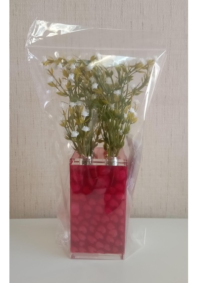 Vazoda Çiçek Dekoratif Beyaz Yapay Çiçek Vazo Dahil Kalpli 7 x 7 x 17 CM