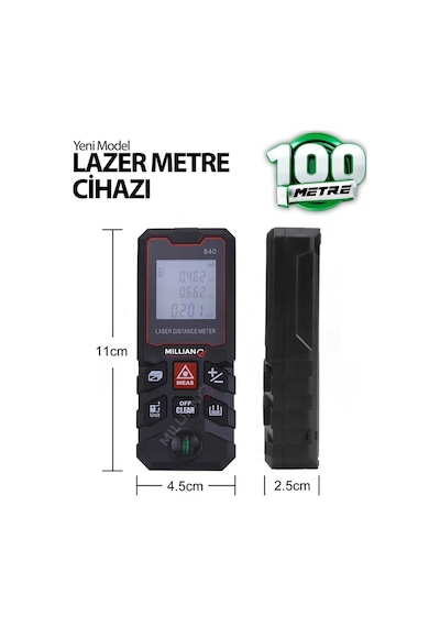 Yüksek Hassasiyet 100 Metre Lazer Metre Ölçer Lcd Dijital Ekran Su Terazili Lazermetre Lazerli