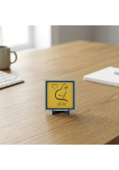 Kedi, Kalp Ve Meow Tasarımlı Modern Dekoratif Obje, Sevgi Değeri Yüksek Ve Şık Bir Armağan 10x10 Cm