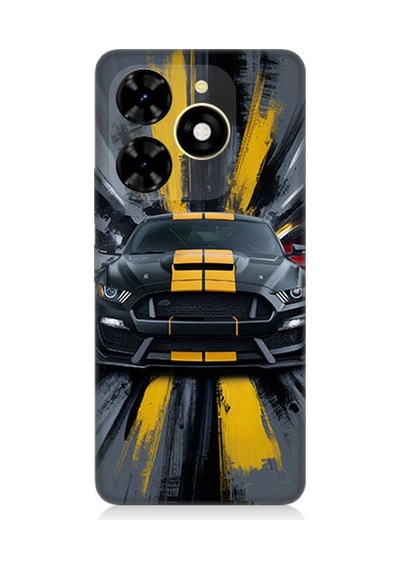 Tecno Spark 20 Uyumlu Sarı Spor Araba Desenli Silikon Kılıf